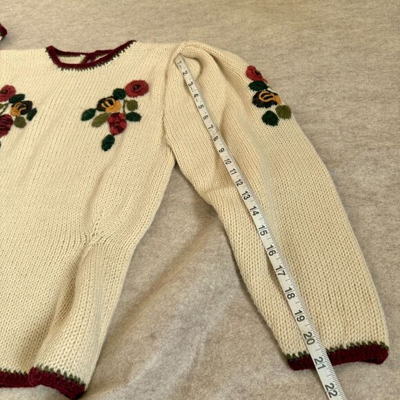 Vtg Cream Floral Embroidered Handknit Sweater Women’s 8 (fits XS/S) Cottagecore - Picture 7 of 8